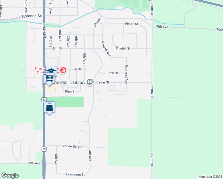 map of restaurants, bars, coffee shops, grocery stores, and more near 300 Cedar Street in Baldwin