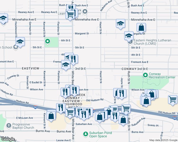 map of restaurants, bars, coffee shops, grocery stores, and more near 1846 3rd Street East in Saint Paul