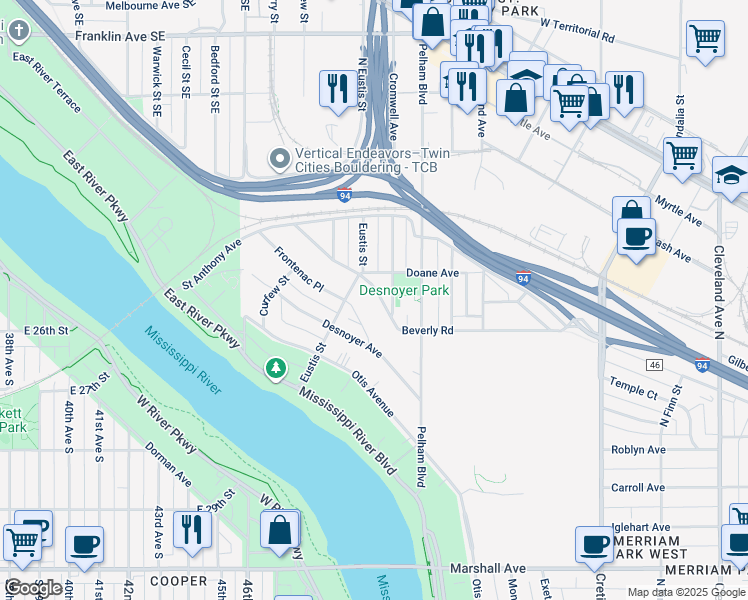 map of restaurants, bars, coffee shops, grocery stores, and more near 2452 Beverly Road in Saint Paul