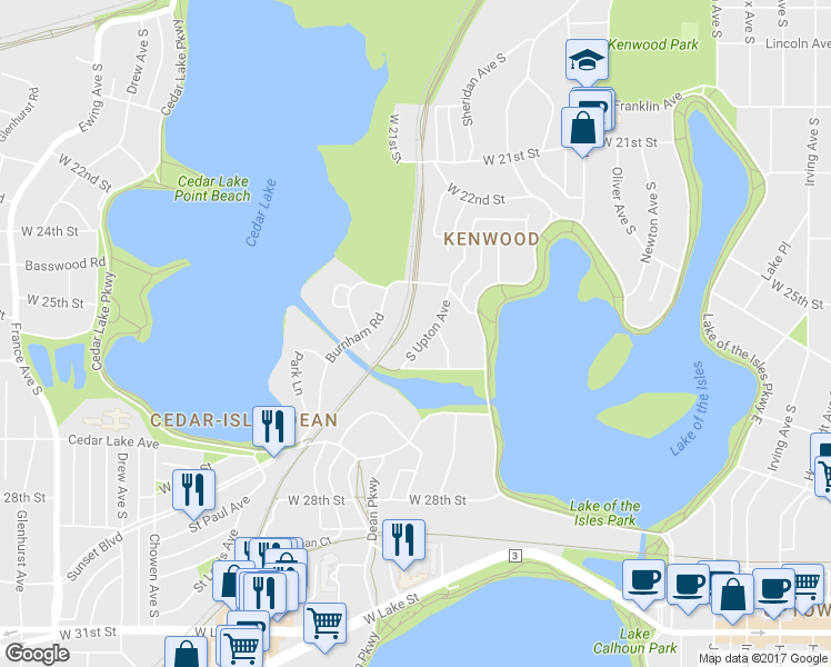map of restaurants, bars, coffee shops, grocery stores, and more near 2556 South Upton Avenue in Minneapolis