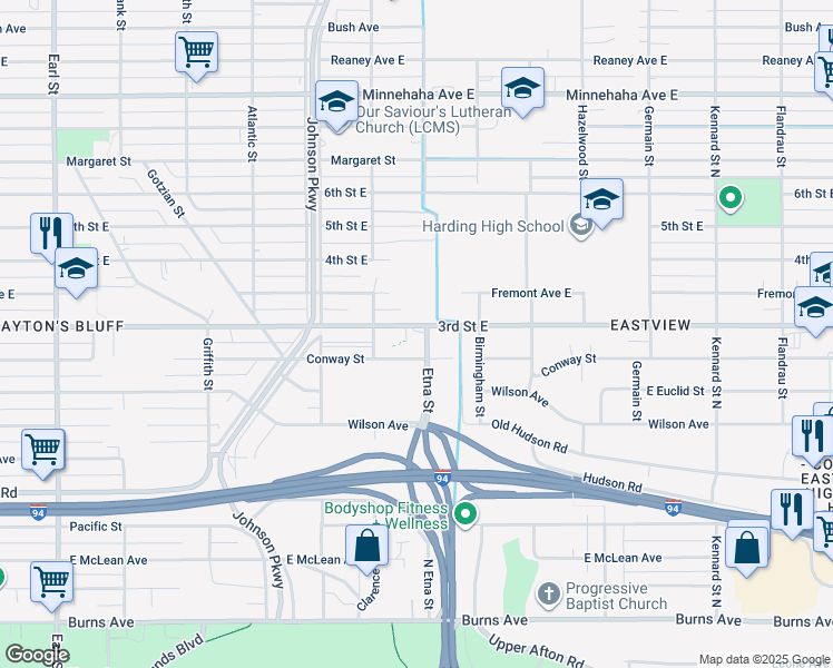 map of restaurants, bars, coffee shops, grocery stores, and more near 1390 3rd Street East in Saint Paul
