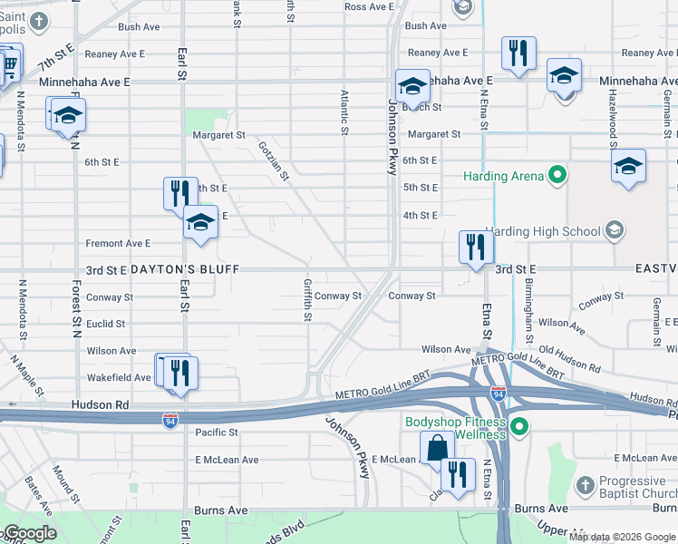 map of restaurants, bars, coffee shops, grocery stores, and more near 509 Gotzian Street in Saint Paul