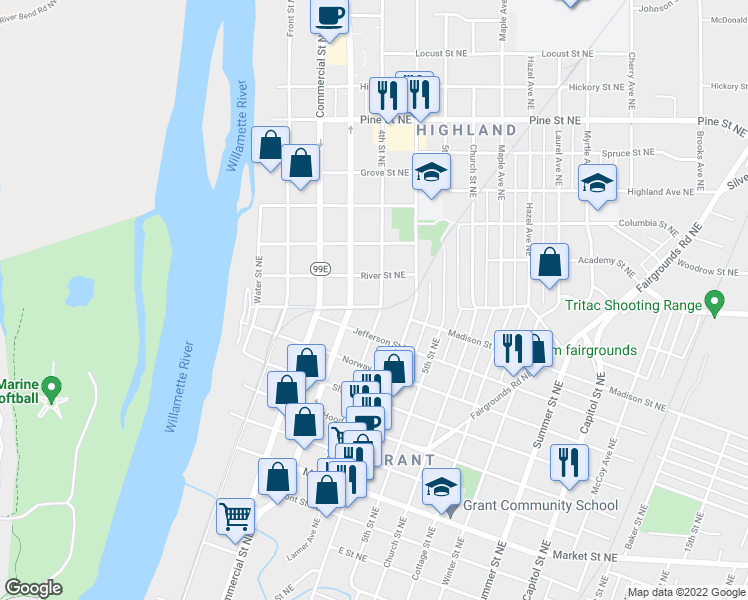 map of restaurants, bars, coffee shops, grocery stores, and more near 1811 4th Street Northeast in Salem