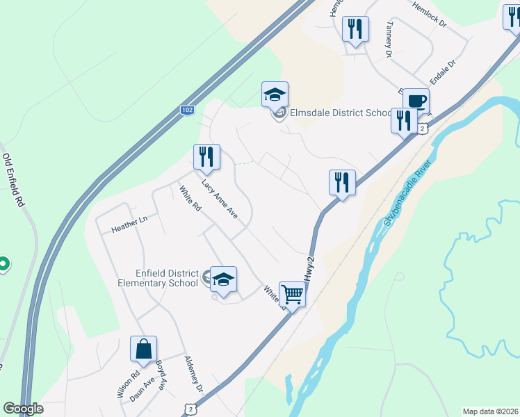 map of restaurants, bars, coffee shops, grocery stores, and more near 14 Tyler Street Northeast in Enfield