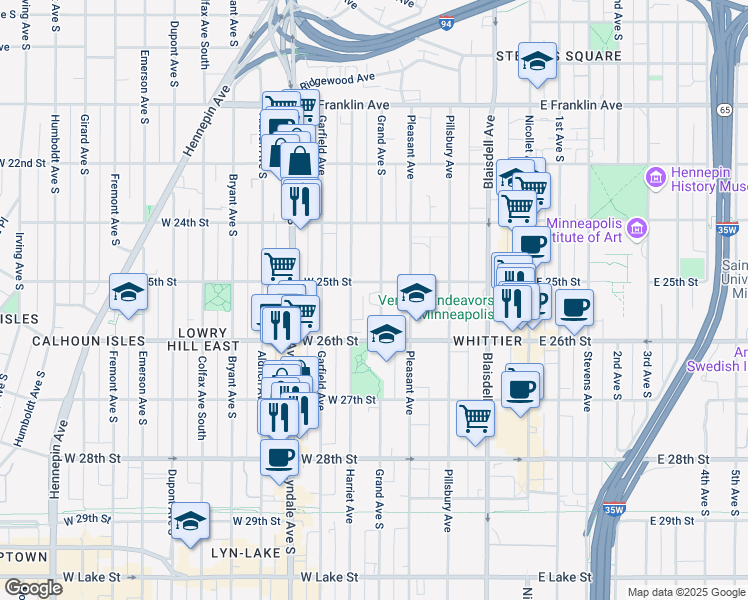 map of restaurants, bars, coffee shops, grocery stores, and more near 2516 Grand Avenue South in Minneapolis