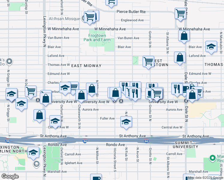 map of restaurants, bars, coffee shops, grocery stores, and more near 856 Sherburne Avenue in Saint Paul