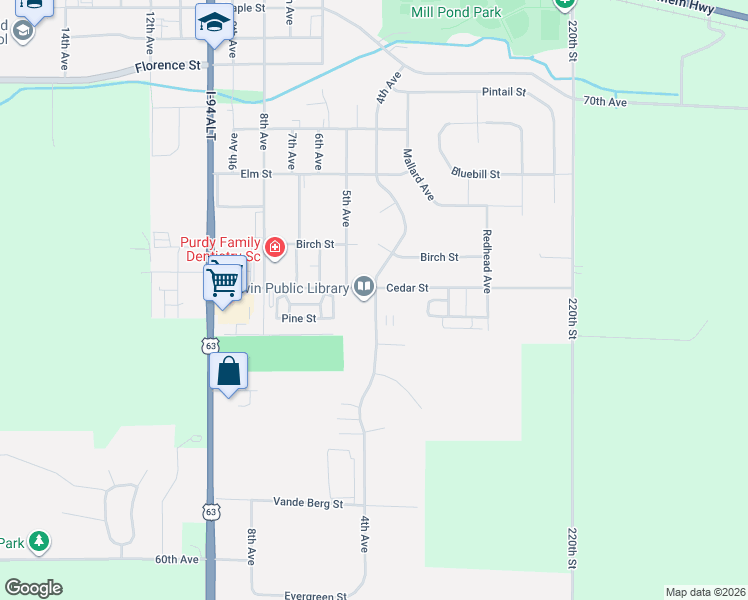 map of restaurants, bars, coffee shops, grocery stores, and more near 400 Cedar Street in Baldwin
