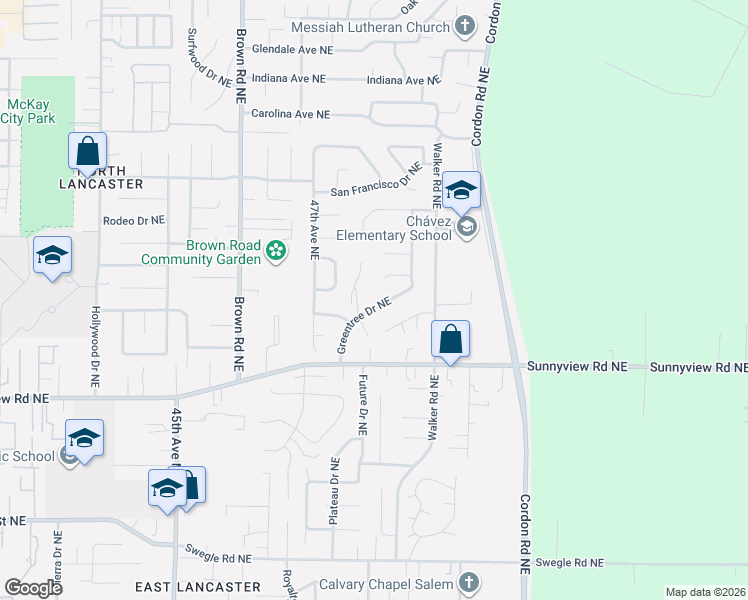map of restaurants, bars, coffee shops, grocery stores, and more near 2225 Greentree Drive Northeast in Salem