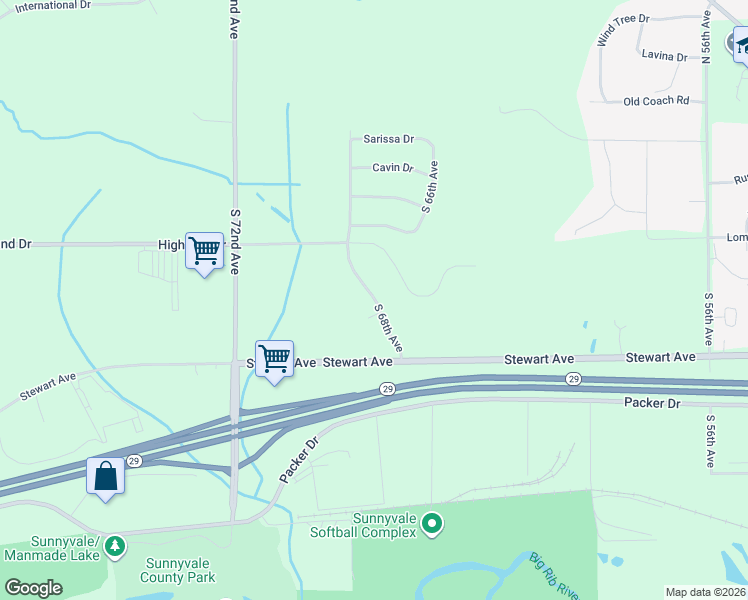 map of restaurants, bars, coffee shops, grocery stores, and more near 600 South 68th Avenue in Wausau