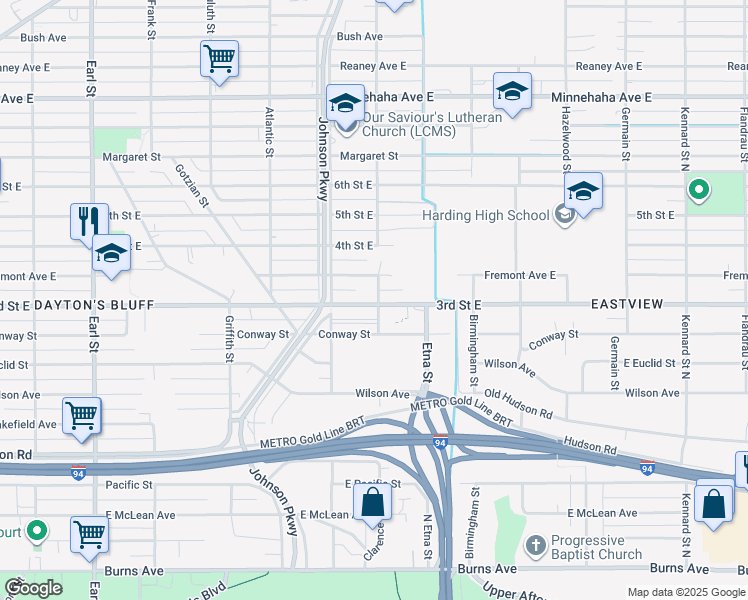 map of restaurants, bars, coffee shops, grocery stores, and more near 1348 3rd Street East in Saint Paul