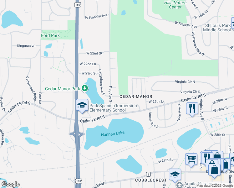 map of restaurants, bars, coffee shops, grocery stores, and more near 9015 Club Road in Minneapolis