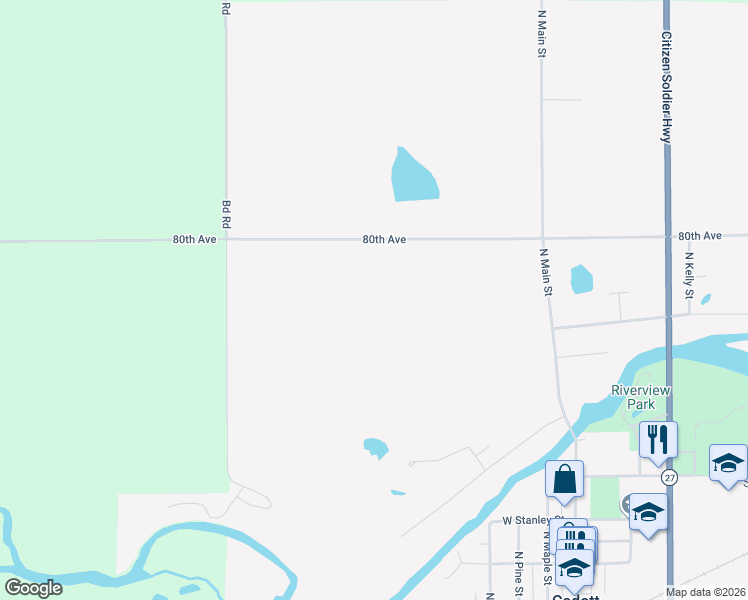 map of restaurants, bars, coffee shops, grocery stores, and more near 501 West North Road in Cadott