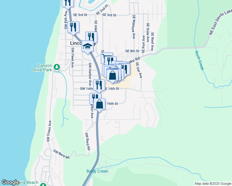 map of restaurants, bars, coffee shops, grocery stores, and more near 1501-1799 SE 16th St in Lincoln City