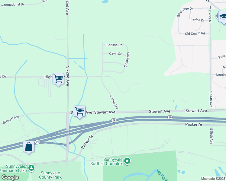 map of restaurants, bars, coffee shops, grocery stores, and more near 600 South 68th Avenue in Wausau