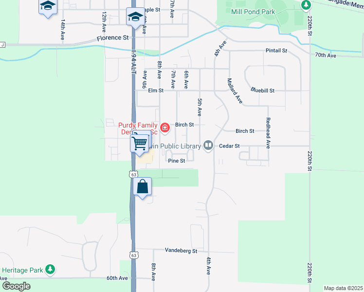 map of restaurants, bars, coffee shops, grocery stores, and more near 830 Cedar Street in Baldwin