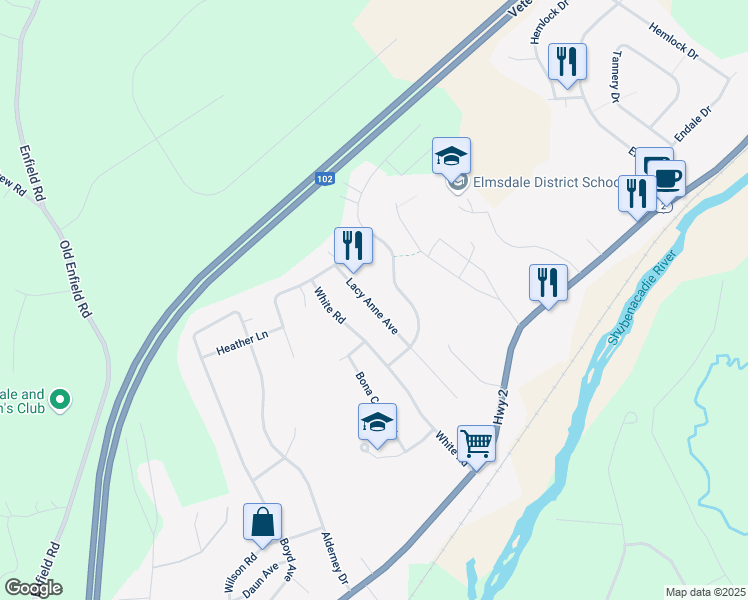map of restaurants, bars, coffee shops, grocery stores, and more near 15 Lacy Anne Avenue in Enfield