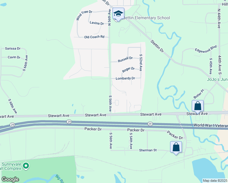 map of restaurants, bars, coffee shops, grocery stores, and more near 5502 Arbor Court in Wausau