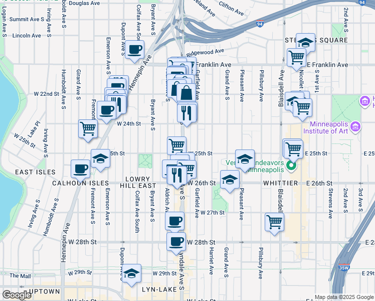 map of restaurants, bars, coffee shops, grocery stores, and more near in Minneapolis