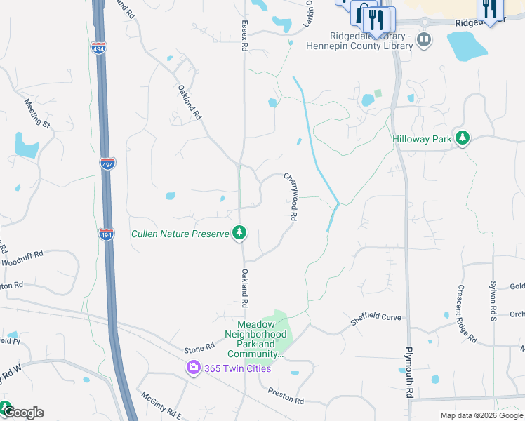 map of restaurants, bars, coffee shops, grocery stores, and more near 2350 Cherrywood Road in Hopkins