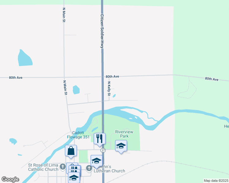 map of restaurants, bars, coffee shops, grocery stores, and more near 1019 North Kelly Street in Cadott