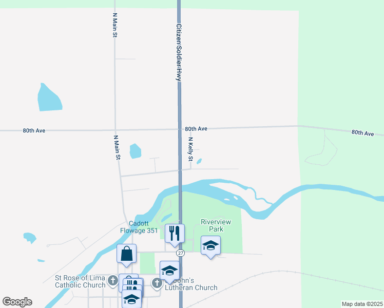 map of restaurants, bars, coffee shops, grocery stores, and more near 971 North Kelly Street in Cadott