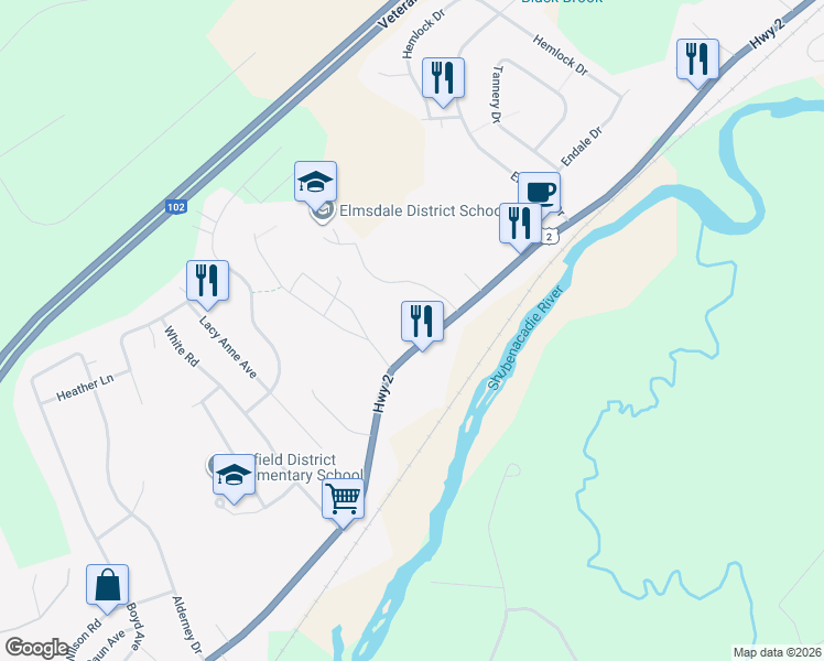 map of restaurants, bars, coffee shops, grocery stores, and more near 538 Highway 2 in Elmsdale