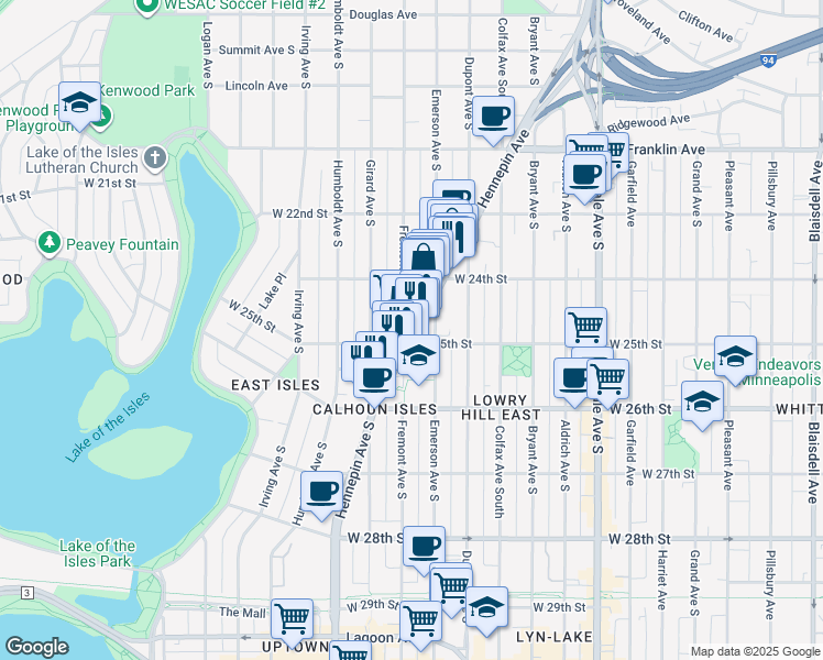 map of restaurants, bars, coffee shops, grocery stores, and more near in Minneapolis