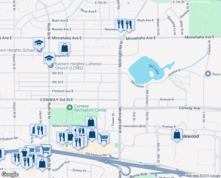 map of restaurants, bars, coffee shops, grocery stores, and more near 2239 Fremont Avenue East in Saint Paul