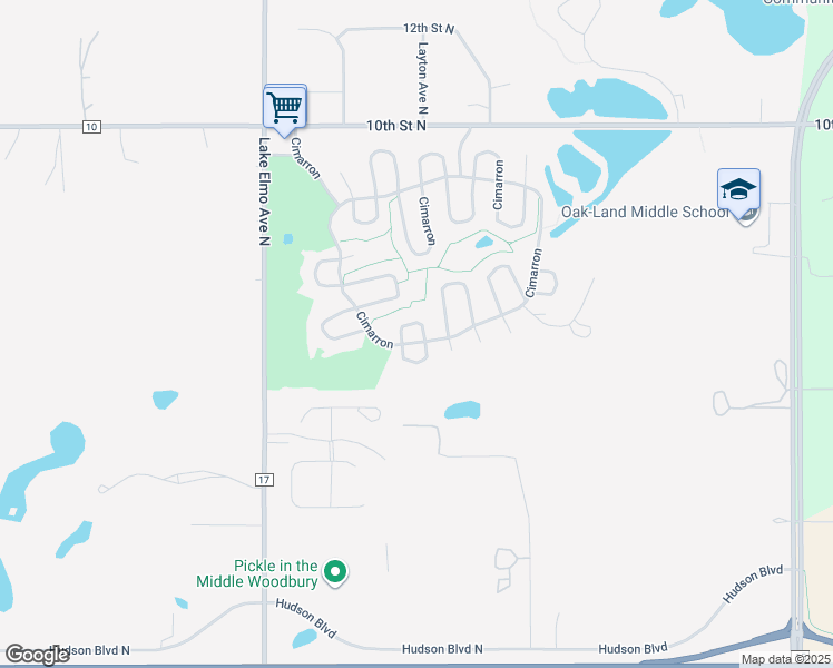 map of restaurants, bars, coffee shops, grocery stores, and more near 153 Cimarron in Lake Elmo
