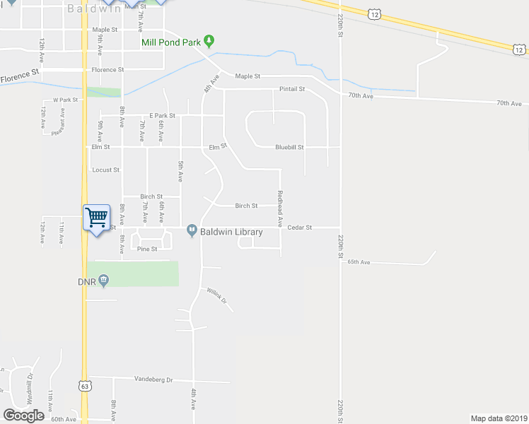 map of restaurants, bars, coffee shops, grocery stores, and more near 276 Birch Street in Baldwin