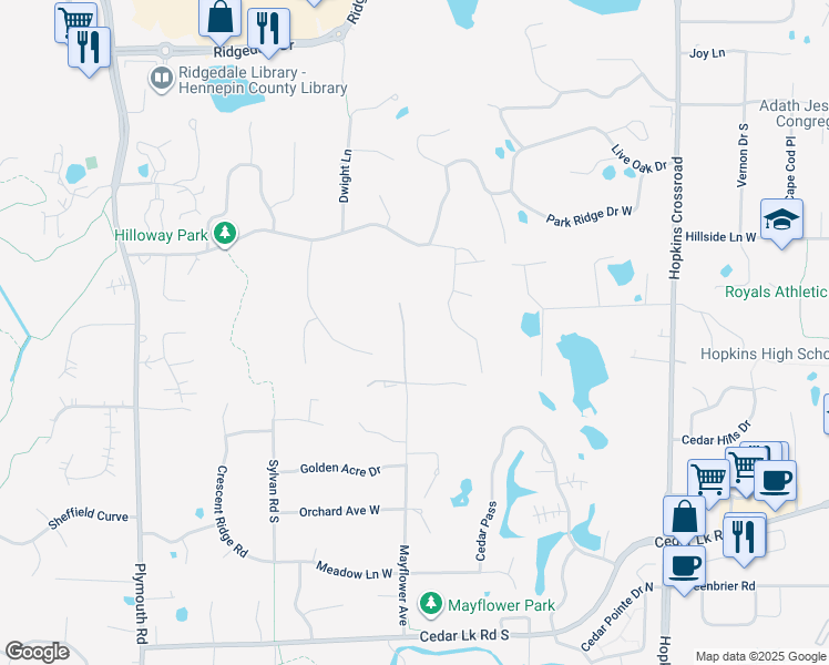 map of restaurants, bars, coffee shops, grocery stores, and more near in Minnetonka