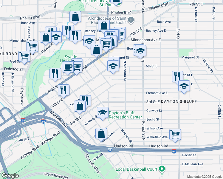 map of restaurants, bars, coffee shops, grocery stores, and more near 806 4th Street East in Saint Paul