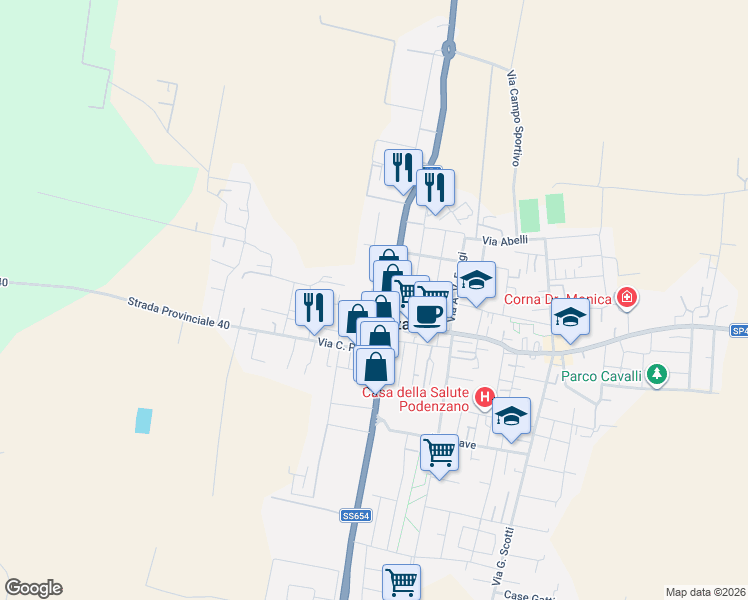 map of restaurants, bars, coffee shops, grocery stores, and more near 36 Via Giacomo Matteotti in Podenzano