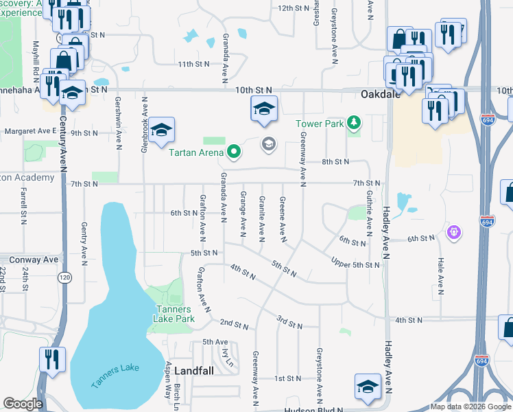 map of restaurants, bars, coffee shops, grocery stores, and more near 659 Grange Avenue North in Saint Paul