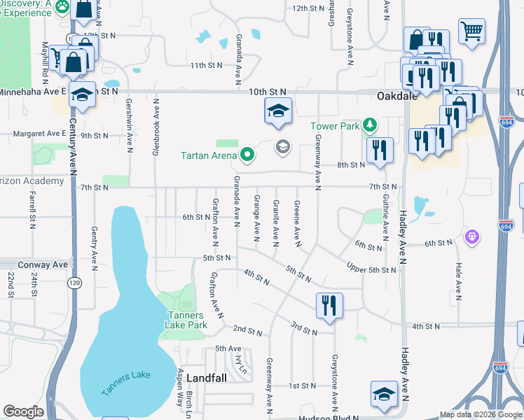 map of restaurants, bars, coffee shops, grocery stores, and more near 659 Grange Avenue North in Saint Paul