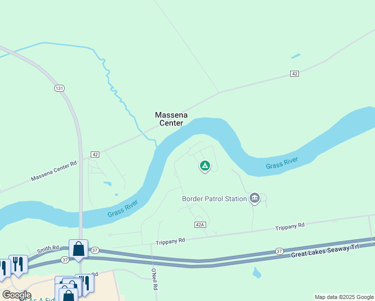 map of restaurants, bars, coffee shops, grocery stores, and more near 81 Massena-Massena Center Rd in Massena