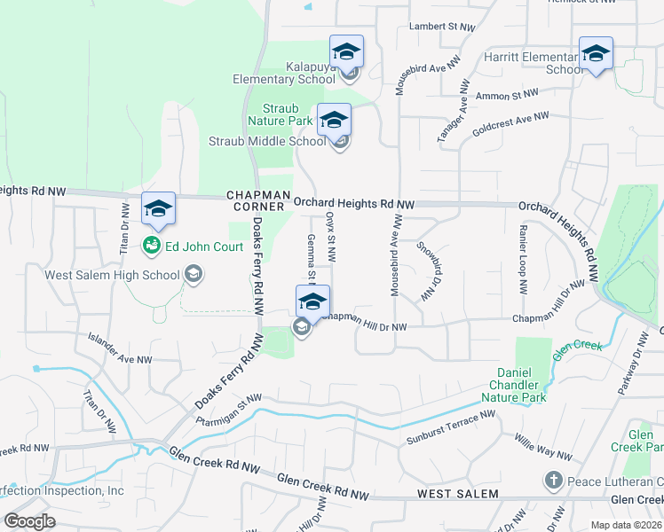 map of restaurants, bars, coffee shops, grocery stores, and more near 1666 Onyx Street Northwest in Salem