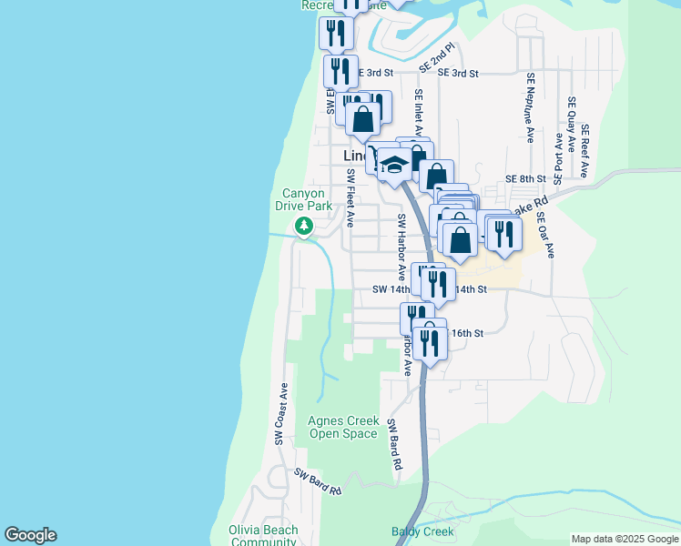 map of restaurants, bars, coffee shops, grocery stores, and more near in Lincoln City