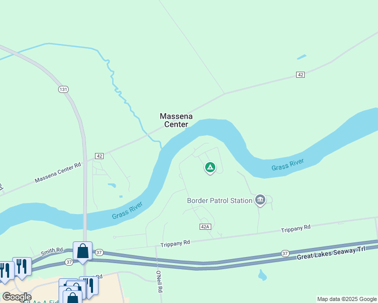 map of restaurants, bars, coffee shops, grocery stores, and more near 81 Massena-Massena Center Road in Massena