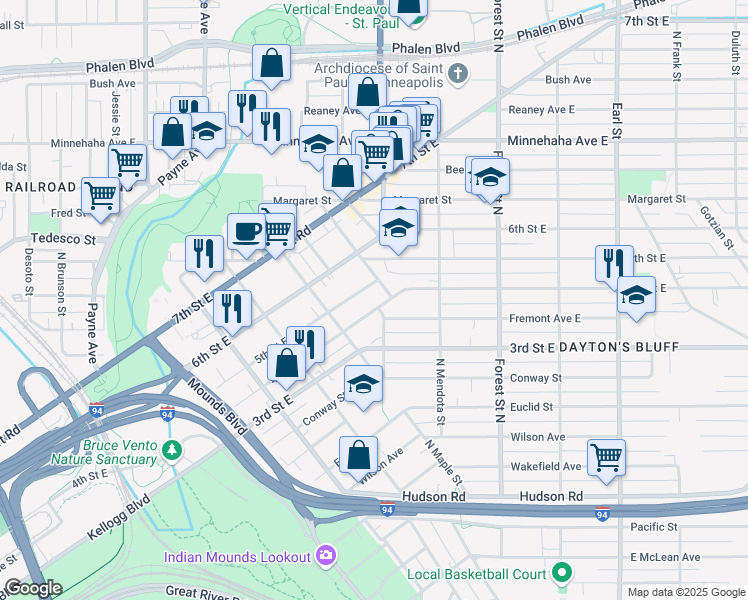 map of restaurants, bars, coffee shops, grocery stores, and more near 806 4th Street East in Saint Paul