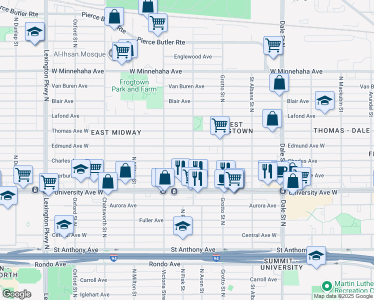 map of restaurants, bars, coffee shops, grocery stores, and more near 826 Edmund Avenue West in Saint Paul