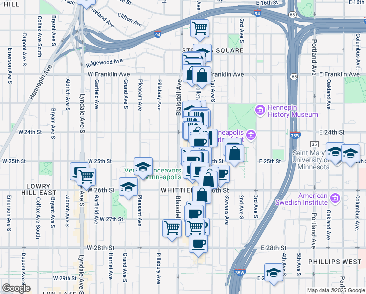 map of restaurants, bars, coffee shops, grocery stores, and more near 2431 Blaisdell Avenue in Minneapolis