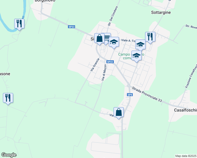 map of restaurants, bars, coffee shops, grocery stores, and more near 9 Via Mario Bosi in Sissa Trecasali