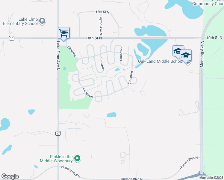 map of restaurants, bars, coffee shops, grocery stores, and more near 196 Cimarron in Lake Elmo