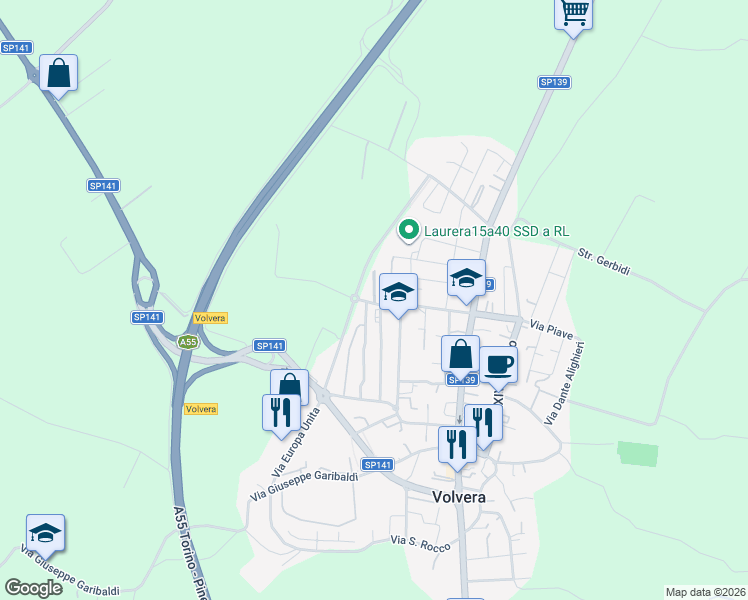 map of restaurants, bars, coffee shops, grocery stores, and more near 3 Via Alessandro Manzoni in Volvera