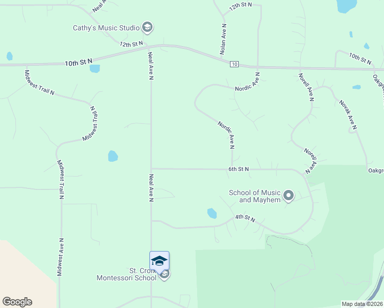 map of restaurants, bars, coffee shops, grocery stores, and more near 13180 6th Street North in Washington County