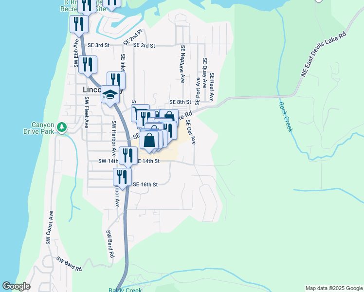 map of restaurants, bars, coffee shops, grocery stores, and more near 1797 Southeast 14th Street in Lincoln City