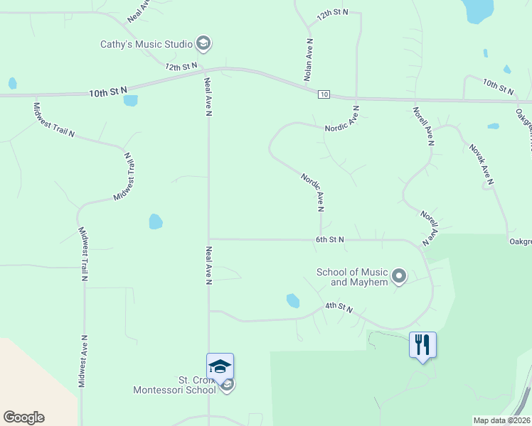 map of restaurants, bars, coffee shops, grocery stores, and more near 13180 6th Street North in Washington County