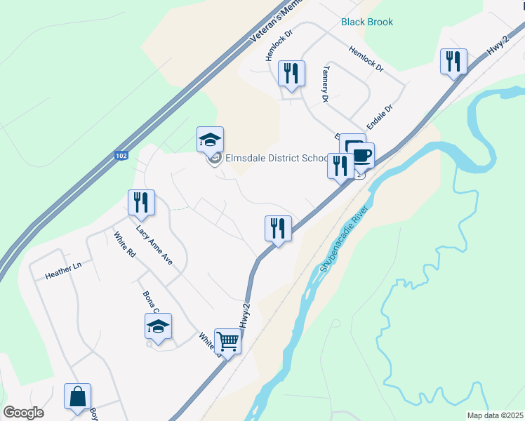 map of restaurants, bars, coffee shops, grocery stores, and more near 57 Macmillan Drive in Elmsdale