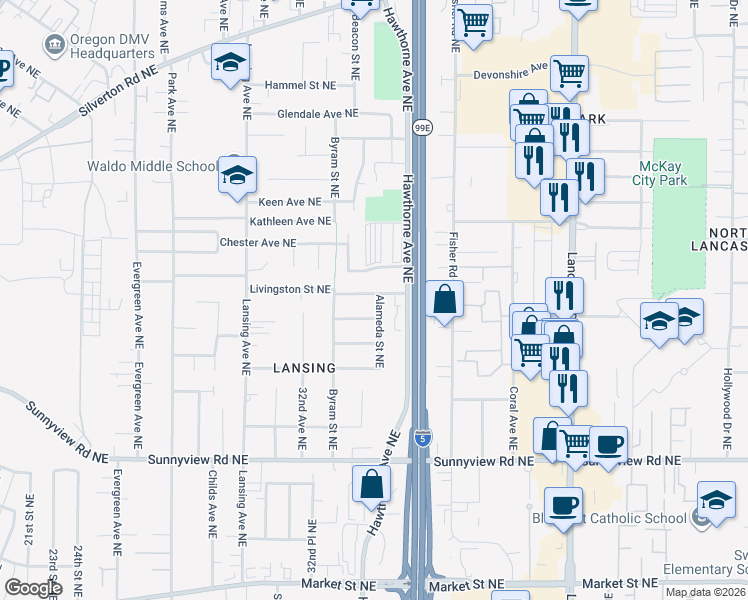 map of restaurants, bars, coffee shops, grocery stores, and more near 3370-3372 Monarch Court Northeast in Salem